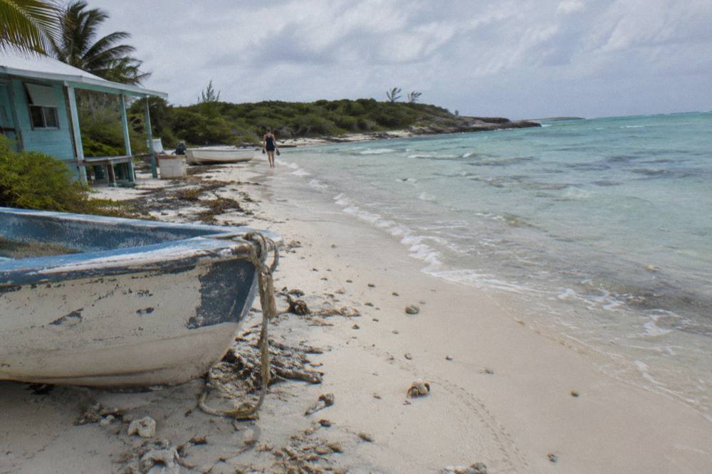 A small uninhabited island beach with clear shallow water and no buildings